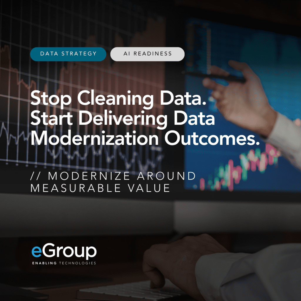 eGroup_Inc's tweet photo. Teams are being told to “modernize their data” now. Without a tie to outcomes, it can turn into a lot of movement without much changing on the business side. In this blog, we share what shifts when you focus on results instead of just the work itself. 
👉 https://t.co/NXzjpAfzqZ https://t.co/QM2p3WC0ur