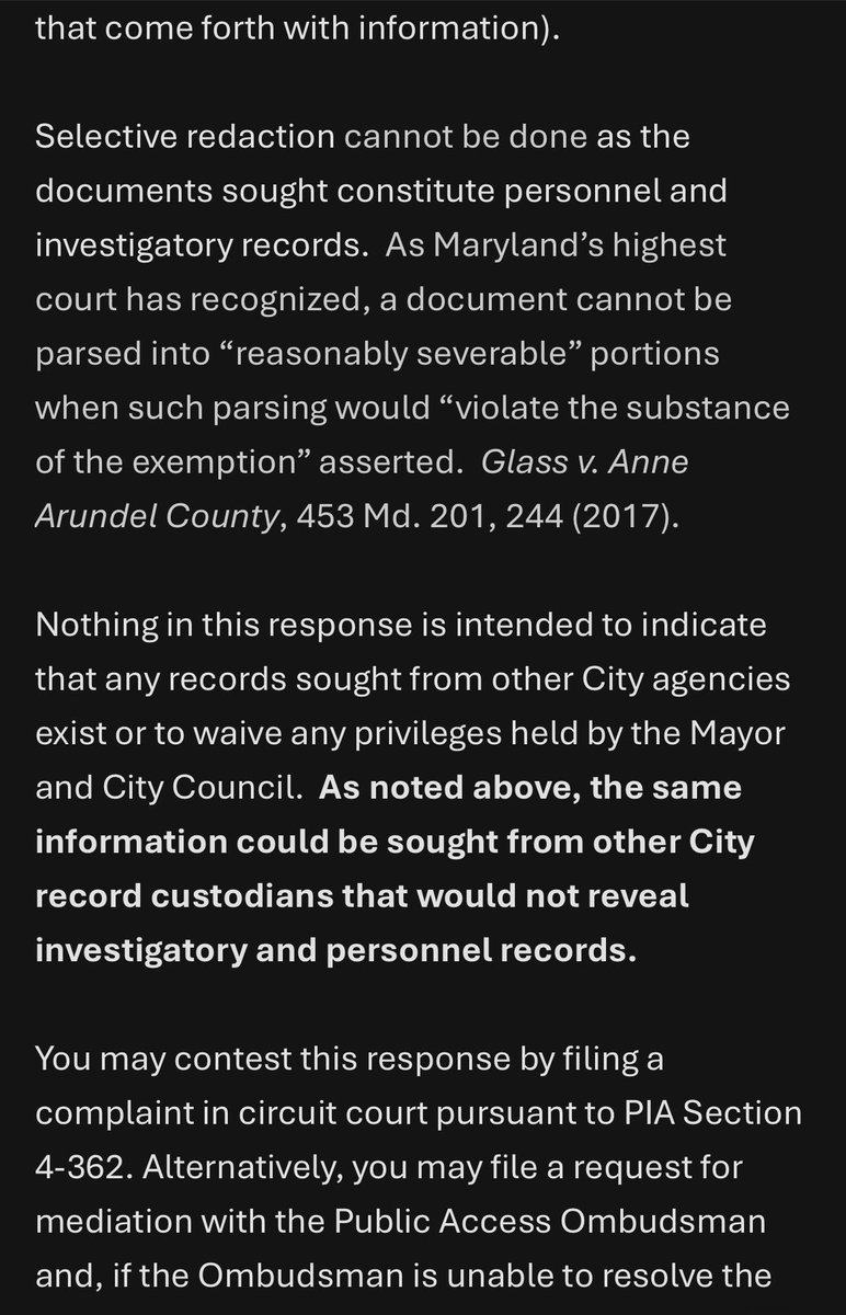 justin_fenton's tweet photo. @MayorBMScott Here’s what they said in regard to this case: Essentially, yes, you are entitled to know who was paid what, but if you know who was the subject of this investigation and ask directly about them. But we will not tell you who they were, bc that’s a “personnel investigation” https://t.co/mLPCTLCHUC