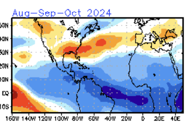BigJoeBastardi's tweet photo. Heart of the hurricane season MDR  shear pattern is opposite the season from hell in 2024. In fact about the only place I would have normal to perhaps above normal impact threat is the northeast  Shades of the Bob and Belle el nino seasons. ( this is not for the early season where I do think a gulf system is a good bet)