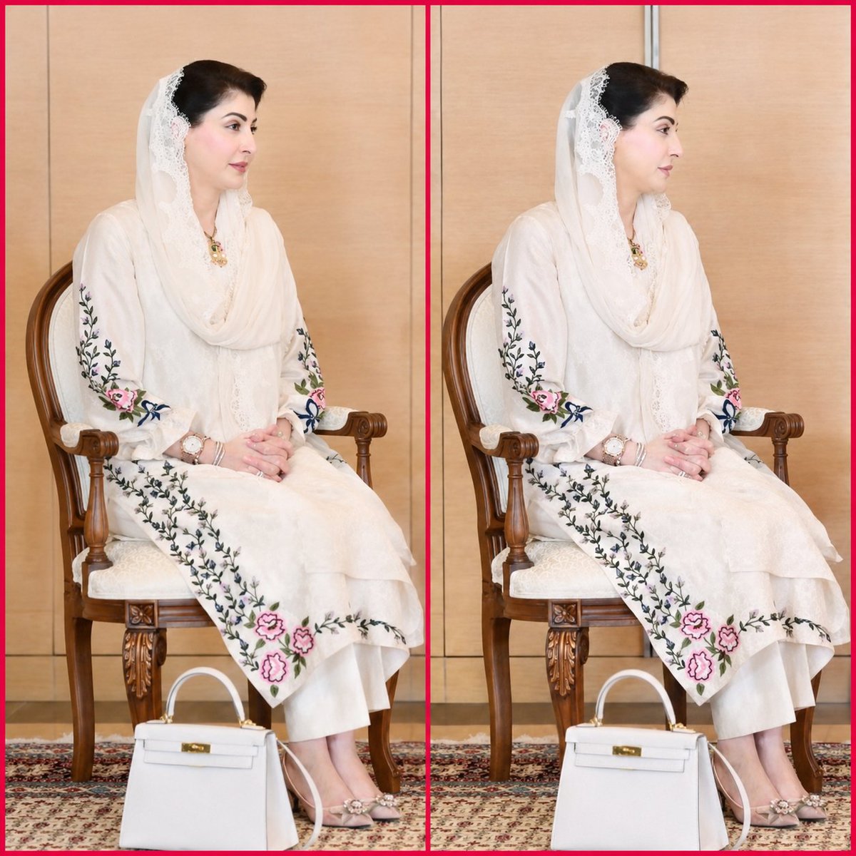 AmirHQureshi's tweet photo. جہاں ایک طرف ہمارے وزیراعظم شہباز شریف نہ صرف فیشن سینس میں یکتا ہیں بلکہ انہوں نے بین الاقوامی ملاقاتوں میں بلیک, بلیو اور گرے ڈریس کی روایات کو توڑا ہے وہیں دوسری طرف ہماری سپر سی ایم محترمہ مریم نواز شریف صاحبہ خوش شکل ہونے کے ساتھ ساتھ ڈریسنگ اور اسے کیری کرنے کی جو سینس رکھتی ہیں اس میں نفاست, میچنگ اور تھیم کا بہت عمل دخل ہے- اپنی اسلامی اور ثقافتی روایات کے مطابق انکا لباس نہ صرف قومی ہوتا ہے بلکہ وہ اپنا سر مسلسل ڈھانپے رکھتی ہیں جو انکی دیدہ زیب شخصیت میں چار چاند لگا دیتا ہے- وقت گزرنے کے ساتھ انکی بیگم کلثوم نواز صاحبہ سے شباہت بڑھتی جا رہی ہے-