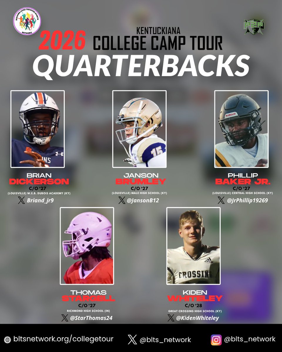 blts_network's tweet photo. The 2026 Kentuckiana College Camp Tour is loaded with talent!

Here are your 2026 Kentuckiana College Camp Tour QBs.

#BLTSN #BLTSNetwork #KentuckianaCollegeCampTour #CollegeCampTour #DreamBig

*Tag Who You Know* https://t.co/GNjZbcs64Q