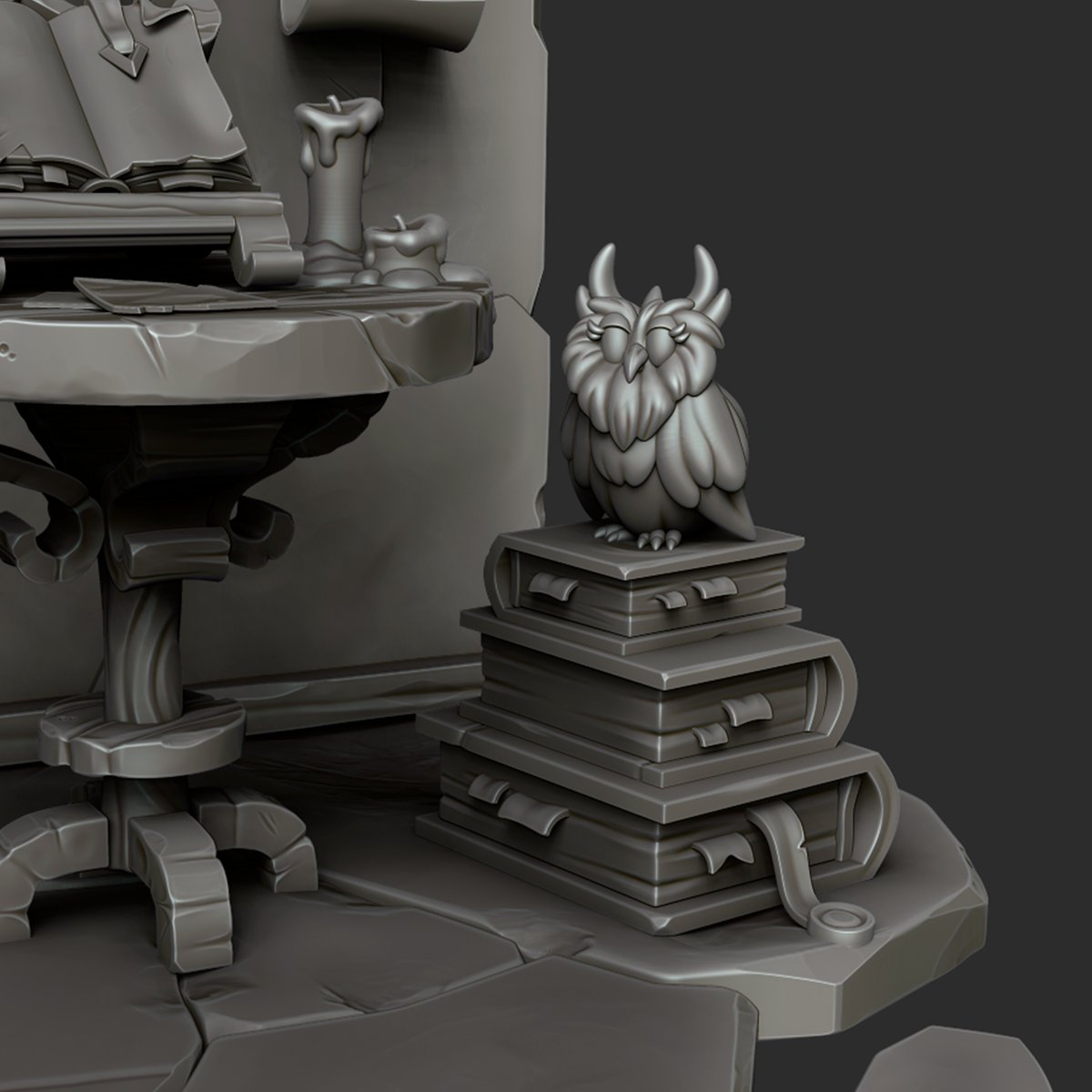 Rorom3d's tweet photo. WIP! Diorama Wizard's workplace🦉
Would you be interested in a breakdown of the sculpting? Let me know!🦉
Concept by Liana Mananova. #3dmodel #Diorama #Sculpt #Zbrush https://t.co/uej22ykJMc