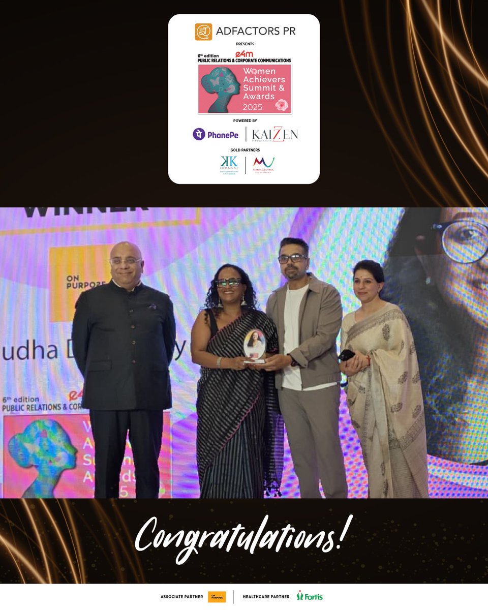 e4mevents's tweet photo. Honouring the voices shaping the future of communications. Congratulations to @Sudhadsriram @OnPurposeComms  for being recognised at the #e4mprwomenachievers Awards.

#e4mevents #PRandCorpComm #e4mprawards https://t.co/QfUyXDGfbP
