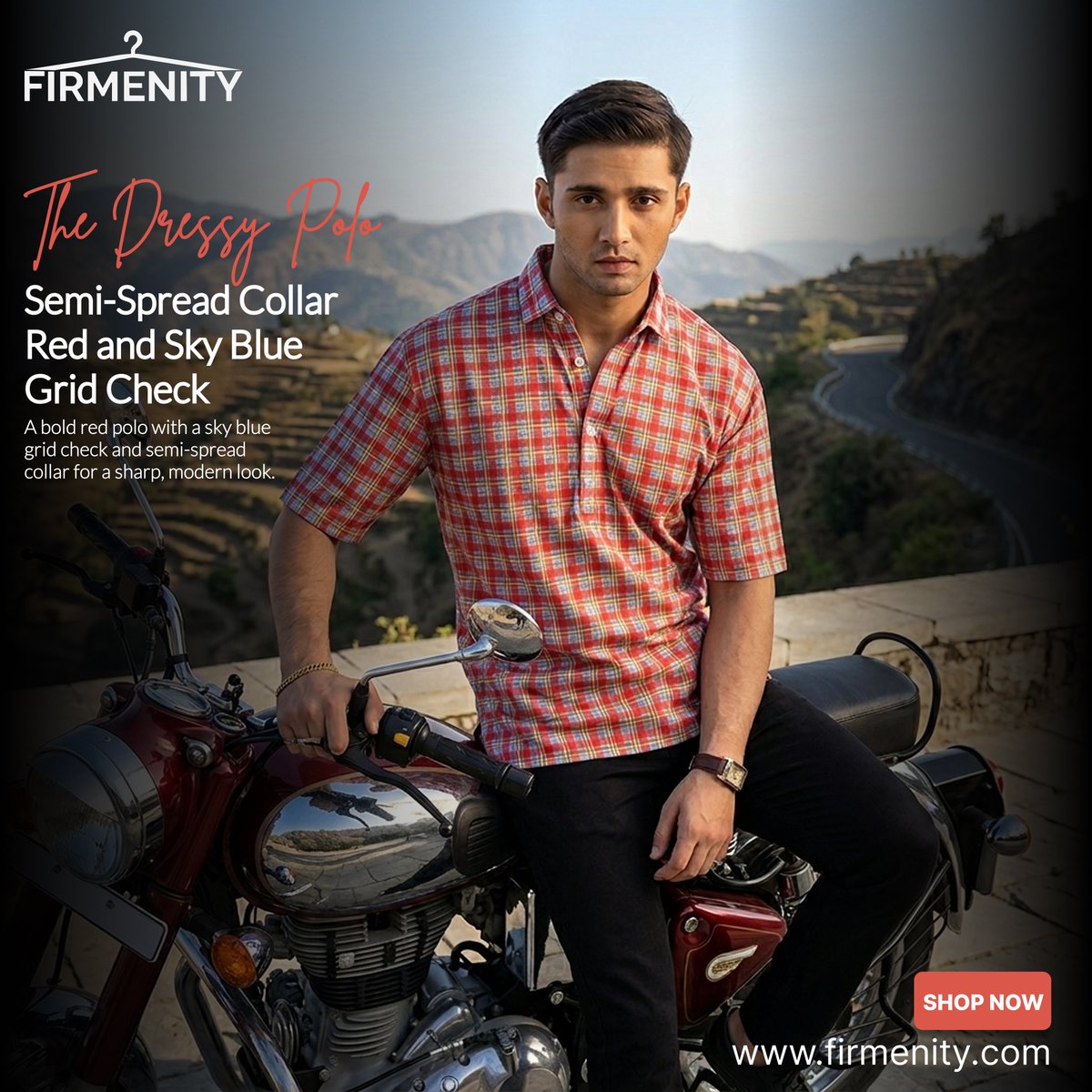 firmenity's tweet photo. The Dressy Polo in Red &amp; Sky Blue Grid Check is crafted for the modern man who stands out effortlessly.

#Firmenity #DressyPolo #MensFashion #GridCheck #RedPolo #SmartCasual #ModernMenswear #SemiSpreadCollar https://t.co/KoID7JOFH2