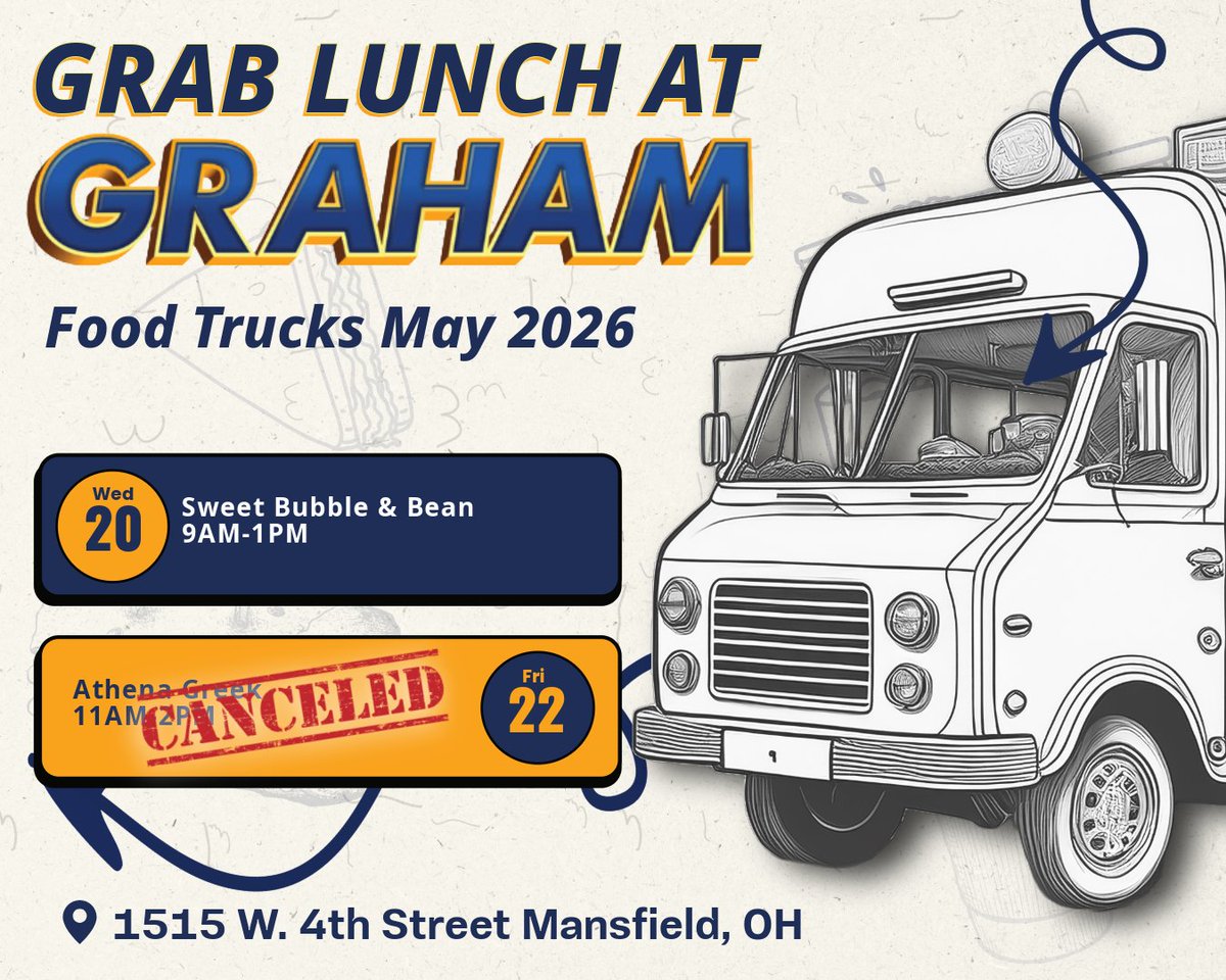 GrahamAutomall's tweet photo. We are sorry to say you will need to change your lunch plans tomorrow. Athena Greek had to cancel. Stay up-to-date on our full schedule for this food truck season: https://t.co/eFuHD99v0w https://t.co/Bd2CyTAJj1