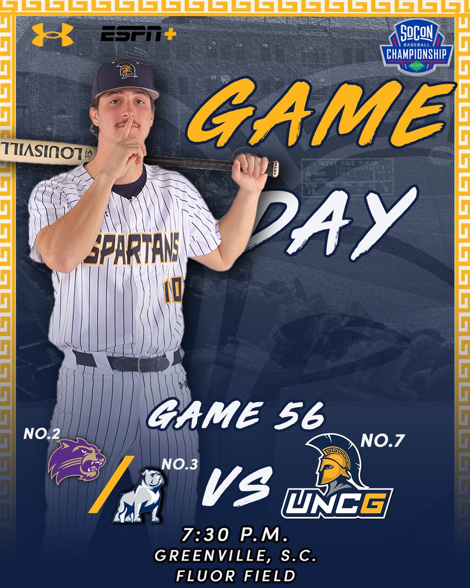 UNCGBaseball's tweet photo. Loading Day 2 of the SoCon Tournament... ⌛️

Th Spartans will match up against the loser of No. 2 Western Carolina and No. 3 Samford at 7:30 p.m. on ESPN+😤

🏟️ Flour Field
📍 Greenville, S.C. 

🎟️https://t.co/ZREv2yFDF4
📊https://t.co/IoziiYyGvq

#letsgoG https://t.co/vxTD5K4D7P