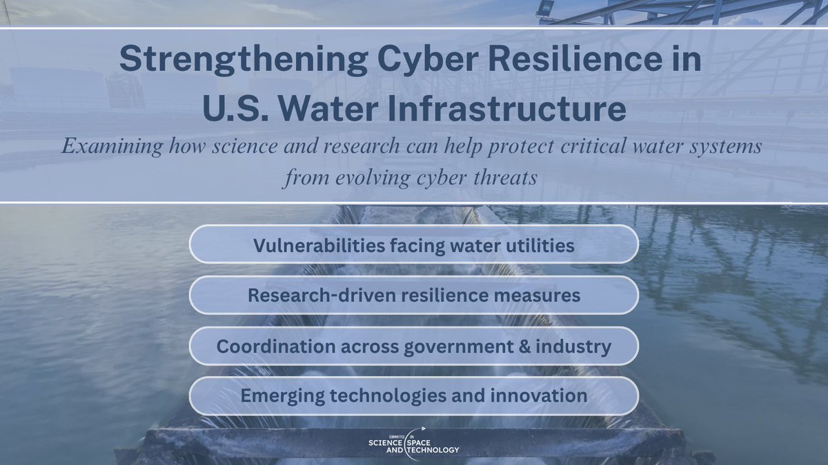 housescience's tweet photo. America’s water infrastructure supports millions of Americans every day, but growing cyber risks continue to challenge the security of these essential systems.
 
TODAY at 2:00 p.m. ET, we’ll examine the technologies, research, and partnerships helping strengthen cyber resilience across the water sector.