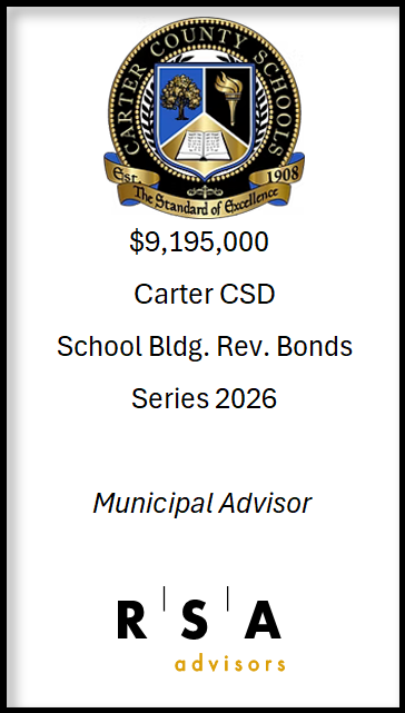 RSA_Advisors's tweet photo. RSA completed a successful bond sale today for Carter County Schools. It was a pleasure working with the district and we look forward to future projects! https://t.co/WB2UpQphCE