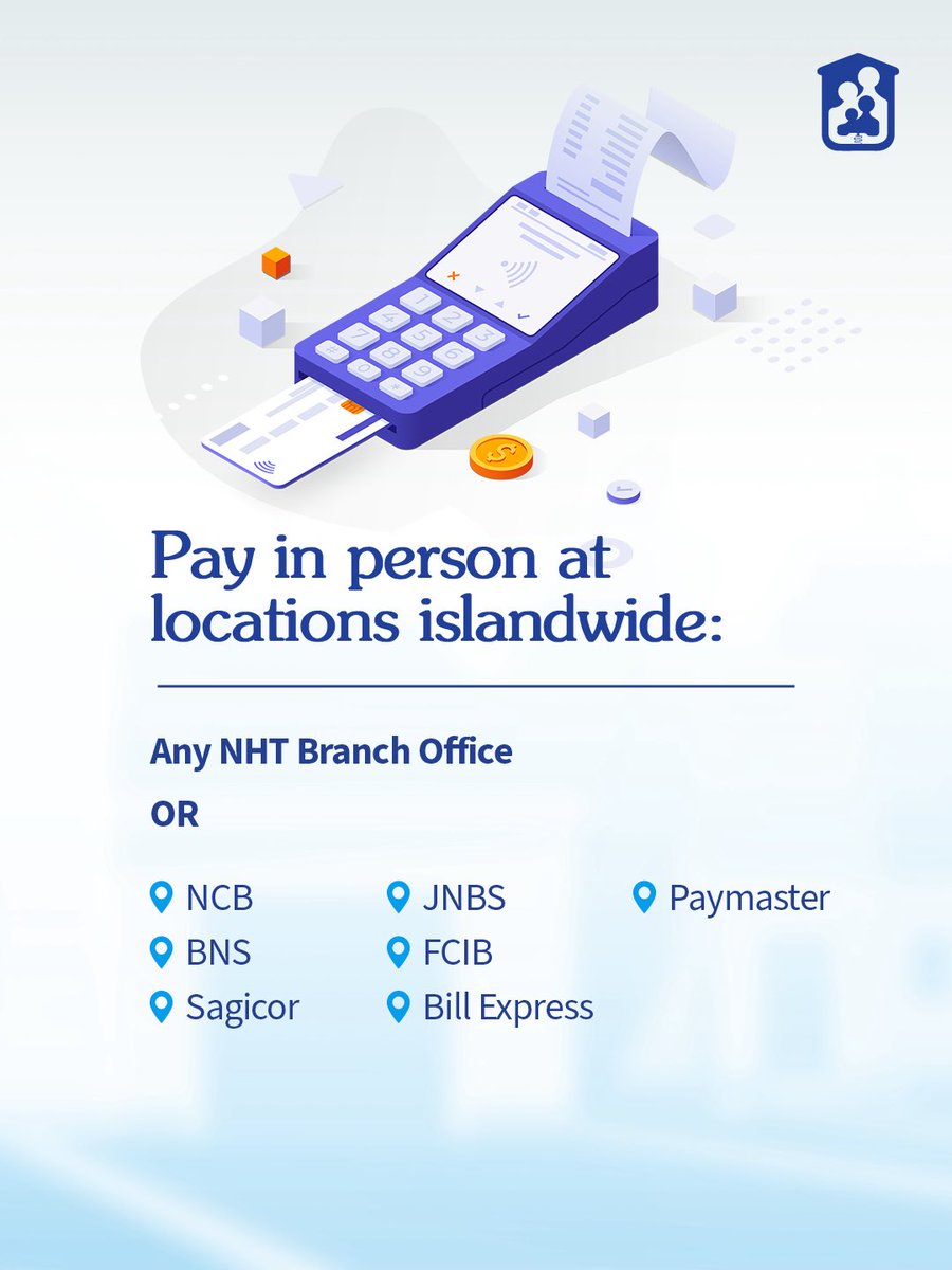 TheNHT's tweet photo. The NHT continues to make mortgage payments more accessible and convenient for contributors .🏡

Available options include:
✔️ Online payments
✔️ In-branch payments
✔️ Salary deductions

Swipe through to learn more about the payment method that works best for you. 👉🏽

#NHTJamaica https://t.co/jhDgWTQNUJ