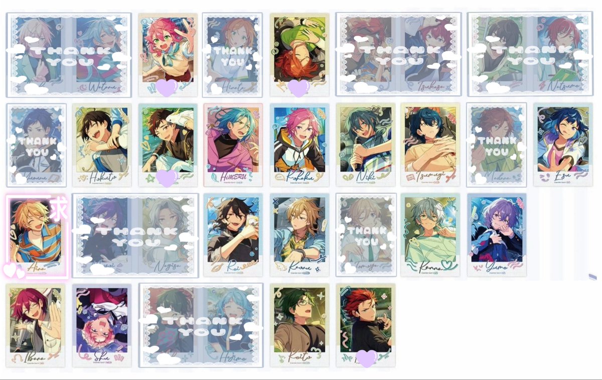 harublue1223's tweet photo. 【交換/譲渡】あんスタ 中国 続編写真 カード ポラロイド

【譲】画像参照
【求】藍良orかかった金額

1BOX予約予定
都内手渡し、郵送
北斗,零,薫,茨は💜含む交換、譲渡のみ
お気軽にお声掛けくださいᴗ͈ˬᴗ͈ https://t.co/9abL6HCvAJ