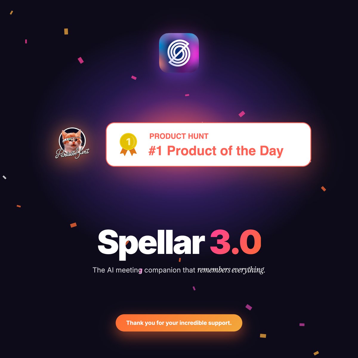 spellar_ai's tweet photo. We win!
🥇 #1 Product of the Day on Product Hunt
🥈 #2 Product of the Week

Thank you to everyone who supported https://t.co/xQrL8xHTQp during the launch by upvoting, commenting, sharing feedback, testing the product, or sending us kind words along the way. ❤️ https://t.co/CLWo8nYgU7