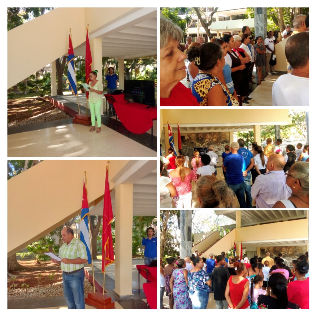 UniversidadPCC's tweet photo. 💫 En Acto conjunto, profesores y trabajadores de la @UniversidadPCC y la #UEB de Alojamiento y Servicios, alzamos nuestras voces para rechazar la infame acusación del Dpto de Estado de #EEUU hacia nuestro General de Ejército #RaúlCastro.
#RaúlEsRaúl 🇨🇺
#LaPatriaSeDefiende 💪 https://t.co/vq65vSZVbz