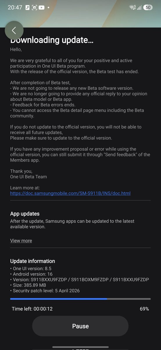 TagOptimus's tweet photo. Beta One UI 8.5 to official One UI 8.5 updating on S23...
#samsung #s23 #OneUI #oneui8.5 https://t.co/iwduqAScxV