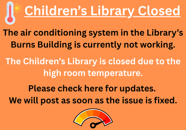 PawtucketPL's tweet photo. 5/21/26 Children's Library remains closed due to no a/c and room temp above 90 degrees. https://t.co/hoYorMDllC