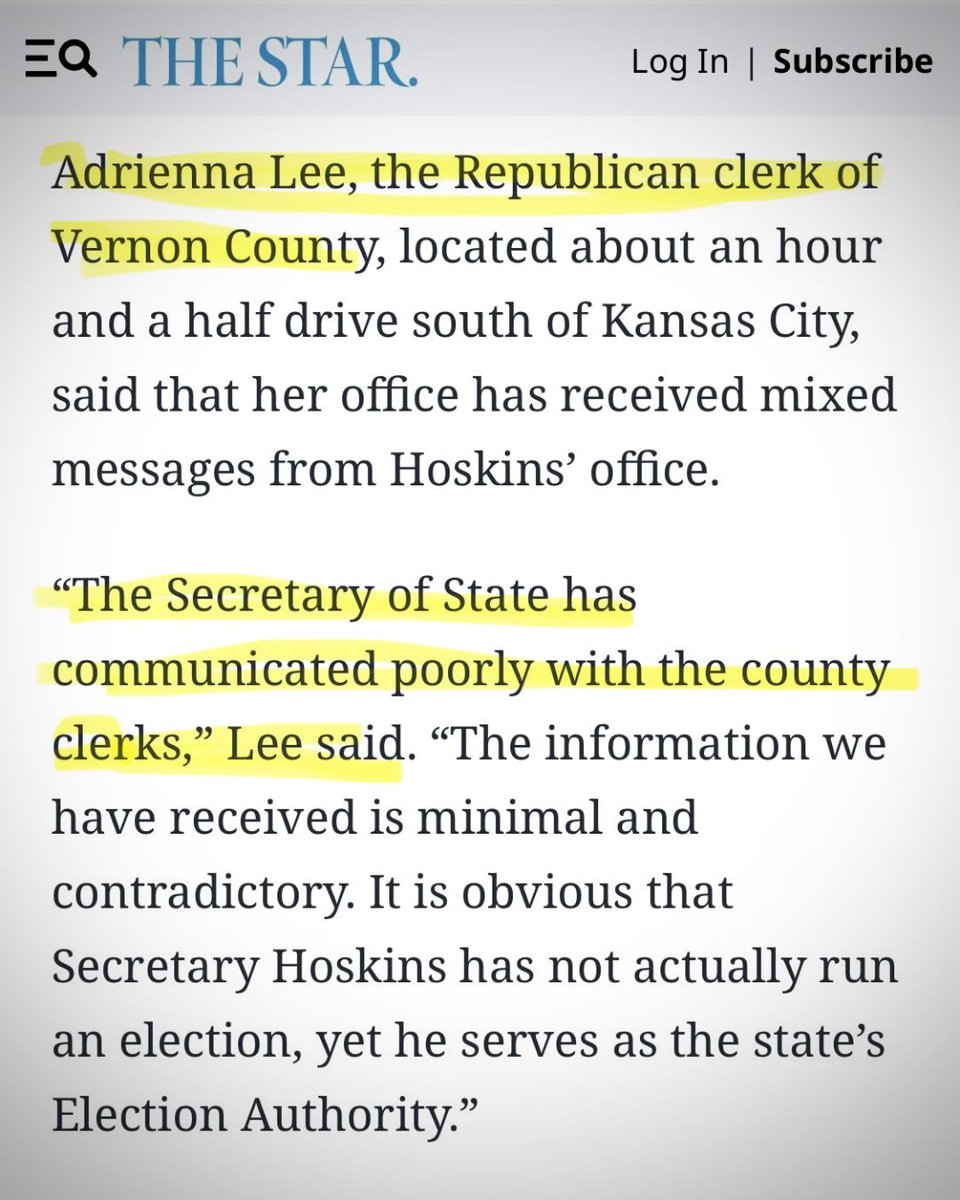 MoSenDems's tweet photo. ANOTHER REPUBLICAN county clerk is sounding the alarm on SOS Denny Hoskin’s refusal to do his job. https://t.co/geCig4fxjE https://t.co/ZwBT4eufEx