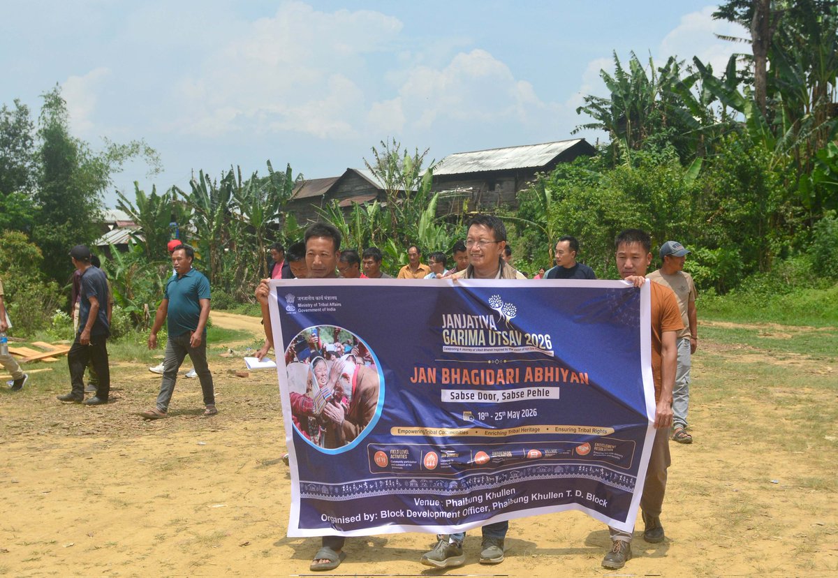 DioSenapati's tweet photo. Senapati DA’s ‘Jan Bhagidaari’ IEC campaign reaches at Chilivai Phaibung Block!
​Led by BDO James Panii, MCS, the event brought Sabse Door, Sabse Pehle welfare schemes to 13 villages. 150+ locals joined for on-the-spot scheme enrollment, health screenings, and a plantation drive.
#JanjatiyaGarimaUtsav2026 #JanBhagidaar #SabseDoorSabsePehle #PMJANMAN #DAJGUA #TribalEmpowerment #Manipur #InclusiveDevelopment #GovernmentOfIndia #TribalAffairs #HillDistricts #CommunityOutreach