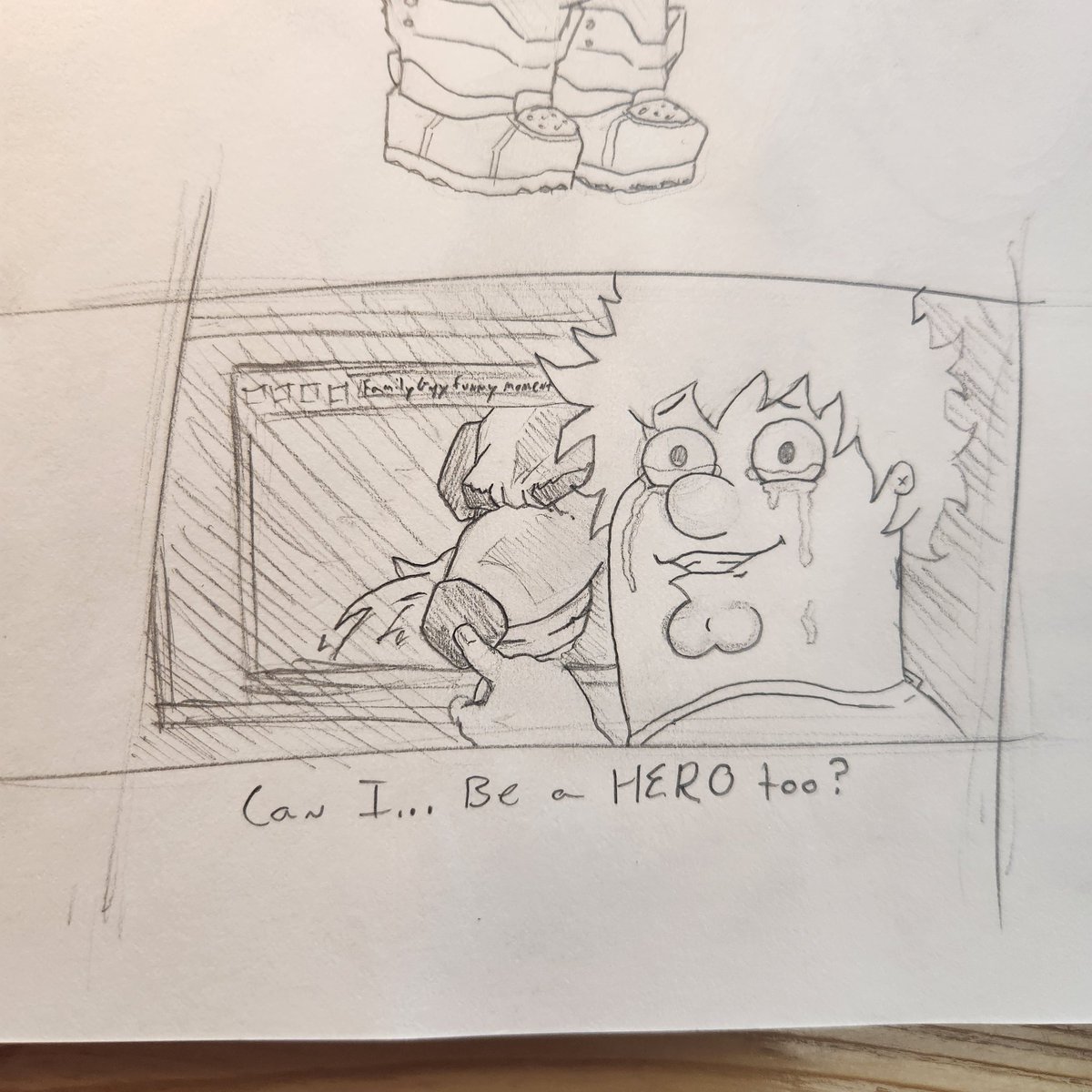 AussieHaze's tweet photo. Saddened as he discovered he was quirkless he cries, pointing to his idol "All Brian", and asking his saddened mother, "Can I... Be a Hero too?"

#deku #petergriffin #familyguy #myheroacadamia  #izukumidoriya https://t.co/1pFFQ04kxL