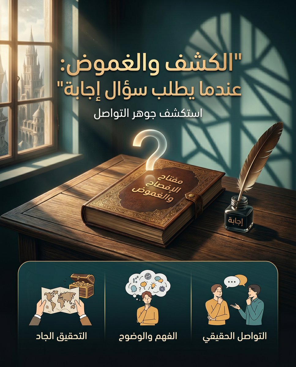 Altanweeri's tweet photo. ليست كل الإجابات تُقال بالكلمات، فأحياناً يصرخ الصمت بالحقيقة! 🗣️🔇

مقال الدكتور الصادق الفقيه بعنوان: "الكشف والغموض: عندما يطلب سؤال إجابة". 

رحلة فكرية تستكشف التناقض بين رغبتنا في المعرفة وقوة الغموض في حواراتنا اليومية.

اقرأ المقال من هنا 👇
 🔗https://t.co/wfgGGGb0yV

#الإفصاح_والغموض #فلسفة #التواصل_الإنساني