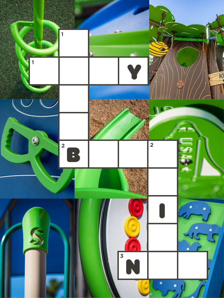 PlayRelaxLive's tweet photo. Leave us your answers in a comment 😉
Across
1. What kids do
2. Monkey
3. What you climb up
Down
1. Reach the top of the play structure
2. Playground favorite https://t.co/u3T3sPzwbC