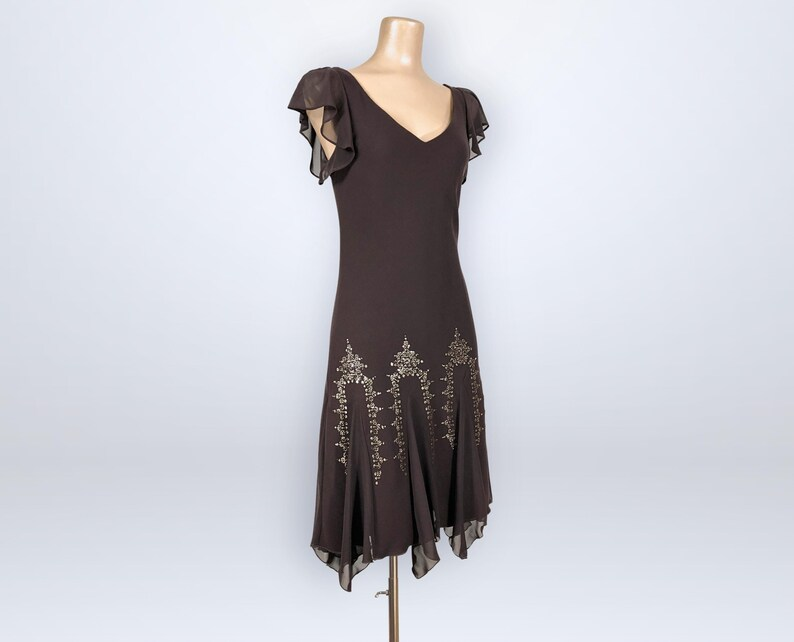 Vintage 90s Brown Chiffon Glitter Dress Flutter Sleeve Fairy Hem Cocktail  Style VFG https://t.co/D6QoGNBfWg via @Etsy