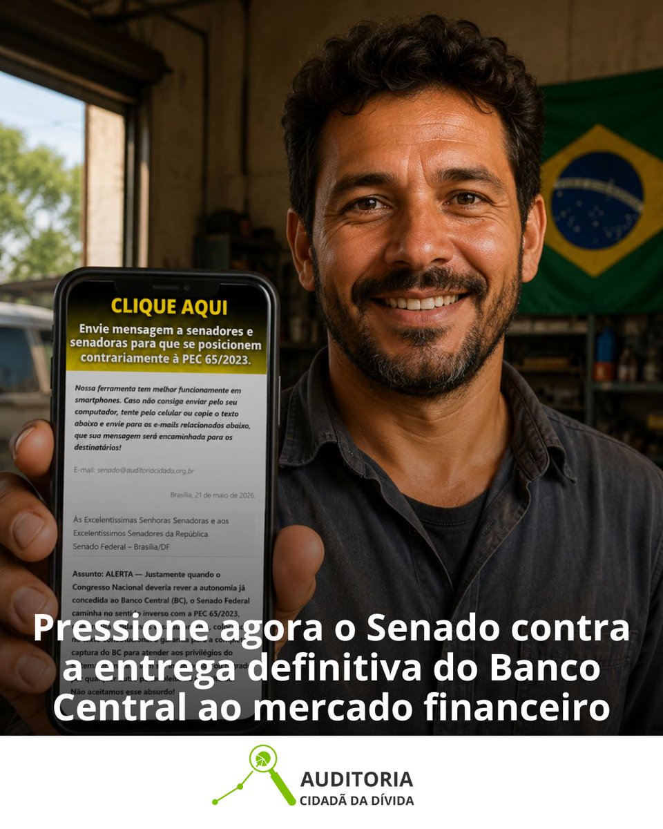 AuditoriaCidada's tweet photo. A Auditoria Cidadã da Dívida (ACD) lançou uma ação para ampliar a mobilização social contra a PEC 65/2023. Sua participação é fundamental!
https://t.co/xTOpUUyTF7 https://t.co/QHkUwLVqrg