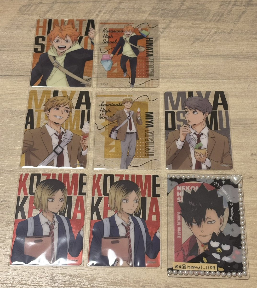 nemui_1109's tweet photo. 交換￤ハイキュー イオンモール クリアカード

譲￤日向 宮侑 宮治 孤爪

求￤黒尾

✧ 初回の方はﾘﾄﾘﾝ必読
✧ アップ⇄アップ、全身⇄全身

検索からでもお気軽にお声かけください🌷 https://t.co/fZGHLrRmRd