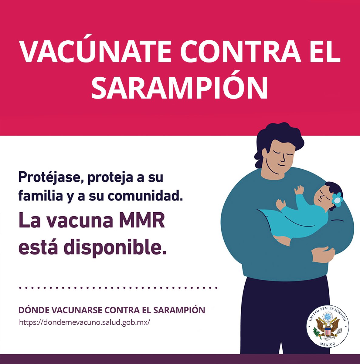 USEmbassyMEX's tweet photo. La mejor manera de protegerse contra el sarampión es con la vacuna.
Antes de viajar, asegúrese de que estes protegido con la vacuna contra el sarampión.
Encuentra información y centros de vacunación aquí:
https://t.co/9spRFPnu5A
#Vacúnate #Sarampión https://t.co/deNX5pNsaR