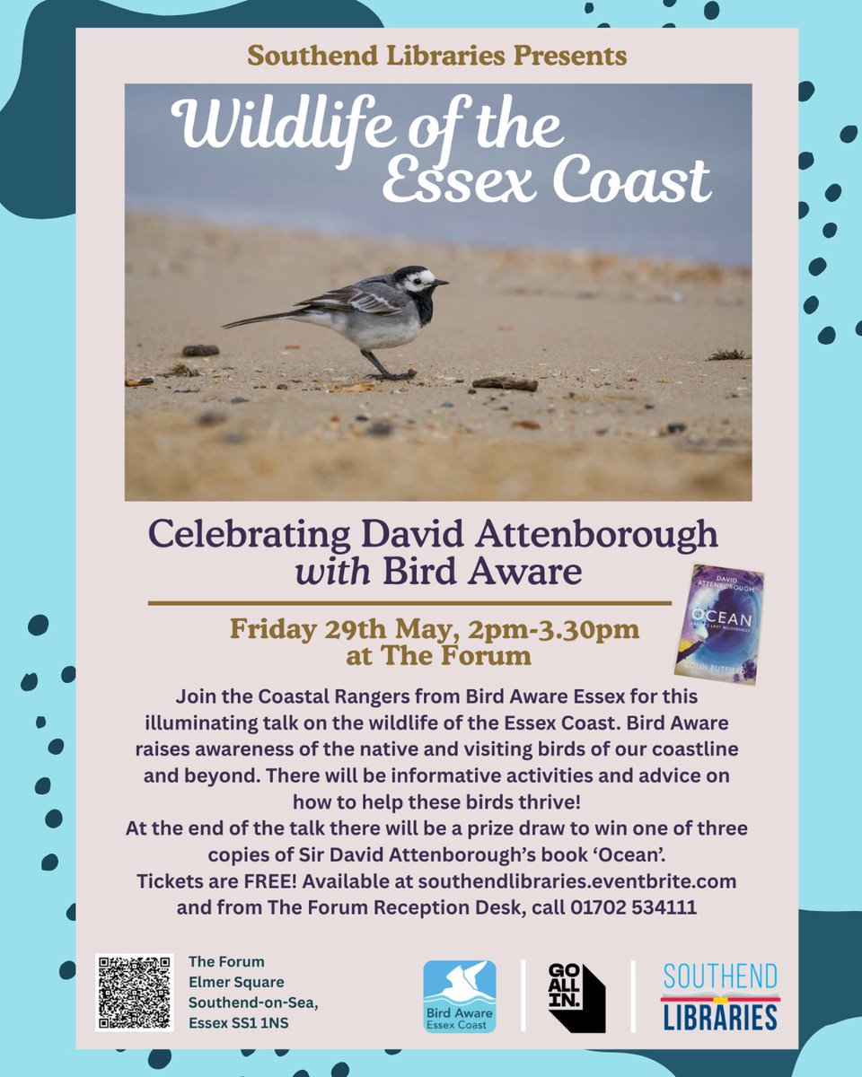 BirdAwareEssex's tweet photo. Join us celebrating Sir David Attenborough with Southend Libraries and our Bird Aware talk!
Book via Eventbrite with the included link
#birdaware #davidattenborough #wildlifetalks #birding #birdingevents https://t.co/NCd4ltbGhG