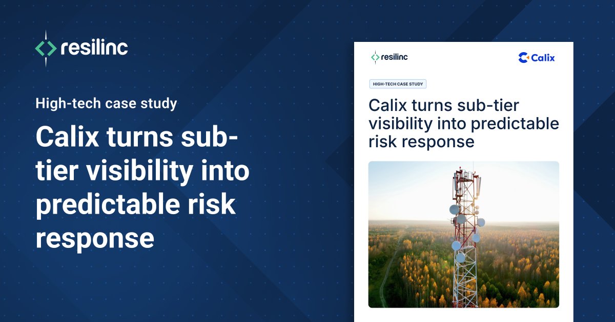 Resilinc's tweet photo. High-tech supply chains are under constant pressure. In this case study, @CalixHQ shares how it built a more disciplined and predictable risk response model with Resilinc by bringing sub-tier visibility and risk intelligence into one workflow.

Read more: https://t.co/T5m753PYF0 https://t.co/VL1mkrLNKq