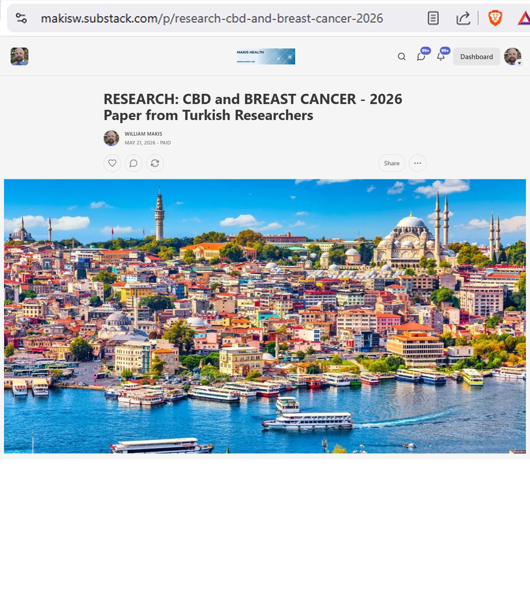 MakisMedicine's tweet photo. NEW ARTICLE: CANCER RESEARCH: CBD and BREAST CANCER - 2026 Paper from Turkish Researchers

2026 Cifci et al - The Effect of Cannabidiol on Cancer-Pathway Genes in Doxorubicin-Sensitive and Resistant Breast Cancer Cells

Highlights:

Cannabidiol (CBD) is a primary bioactive, non-intoxicating cannabinoid found in plants from the Cannabaceae family.

Studies have shown that CBD causes anticancer activity by inhibiting the expression of growth factors and inducing apoptosis, leading to cell cycle arrest.

In this study, we aimed to determine how CBD influences the expression of genes that affect cancer pathways in doxorubicin-sensitive (MCF-7) and doxorubicin-resistant (MCF-7/Adr) Breast Cancer cells

KEY FINDINGS:

CBD slowed down breast cancer cell growth, reduced the ability of cancer cells to form colonies (clusters), and blocked their ability to invade/migrate — in both doxorubicin sensitive and the resistant cells.

CBD triggered apoptosis (programmed cell death) in the cancer cells.

CBD changed activity of genes involved in cancer-related processes, including:

Angiogenesis (blood vessel growth that feeds tumors)
Apoptosis (cell death)
Cell cycle (how cells divide)
DNA damage/repair
Cell aging (senescence)
Metabolism, hypoxia (low oxygen in tumors), telomeres (cell lifespan), and Epithelial-to-Mesenchymal Transition (EMT - a process that helps cancer spread).

Why this matters:

Many breast cancers eventually become resistant to chemo like doxorubicin, making them much harder to treat.

This study suggests CBD can hit breast cancer cells through multiple pathways even when they’re chemo-resistant.

CONCLUSION:

Overall, the data depict CBD as a multitarget antineoplastic and chemosensitizing agent that can reverse chemoresistance in breast cancer cells.

Findings support emerging evidence that cannabinoids can increase the sensitivity of cancer cells to chemotherapy and modulate resistance-related pathways.

By concurrently inhibiting angiogenesis, suppressing DNA repair and chaperone networks, activating apoptotic cascades, impairing metabolic flexibility, and altering telomere and EMT programs, CBD orchestrates a coordinated transcriptional response that dismantles tumor robustness.

Downregulation of PI3K-Akt, MAPK, and HIF-1 signaling pathways, which are often implicated in therapy resistance, suggests that CBD could enhance the efficacy of doxorubicin or other standard breast cancer treatments.

===

I consider CBD a repurposed drug, that has been repurposed from being used for pain control to being used as an anti-cancer agent in combination with other treatments.

I have helped over 9000 Cancer patients with repurposed drugs (Ivermectin, Mebendazole, Fenbendazole, etc) in the largest Ivermectin Cancer Project in the world.

This Ivermectin Cancer Project is moving to Florida, where this type of cutting edge Cancer Research has support from the State leadership.

Article link in first photo at the top to avoid shadowbanning on X, just retype the URL into your browser to access.