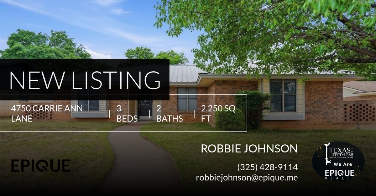 RobbieFJohnson's tweet photo. 📍 New Listing 📍 Take a look at this fantastic new property that just hit the market located at 4750 Carrie Ann Lane in Abilene. Reach out here or at (325) 428-9114 for more information https://t.co/Go4FX29XQL https://t.co/iUPPwtL5Oi