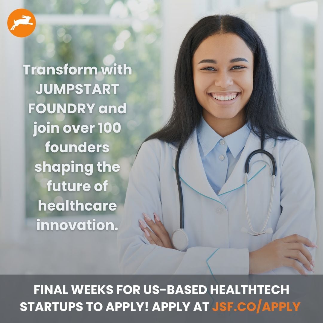jsfoundry's tweet photo. 2026 Q2 Cohort Applications close on May 29th!
We invest $150K in each selected startup + exclusive access to our Jumpstart Insight Program for growth-focused support. 

Apply today to Make Something Better with JSF! 
https://t.co/OcZODsWRnE

#HealthcareFounders #JSF https://t.co/XJsrjbRr63