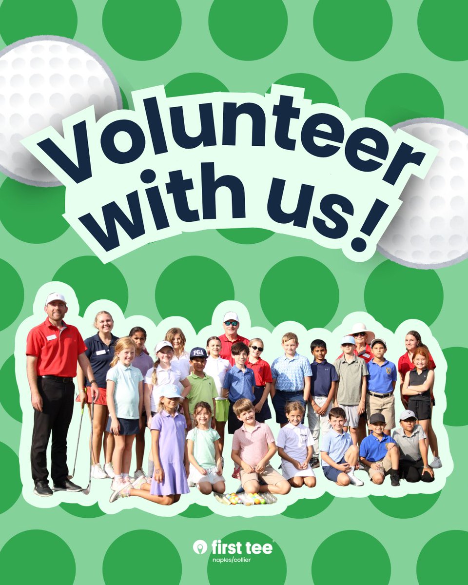 FirstTeeNaples's tweet photo. ⛳️ Make a difference with First Tee Naples/Collier!

We’re helping kids grow through golf by building confidence, character, and life skills on and off the course. 💚

Click the link to fill out our Volunteer Registration From:
https://t.co/7i1z8hofI5

#BuildingGameChangers https://t.co/Qh7FuvkDgW