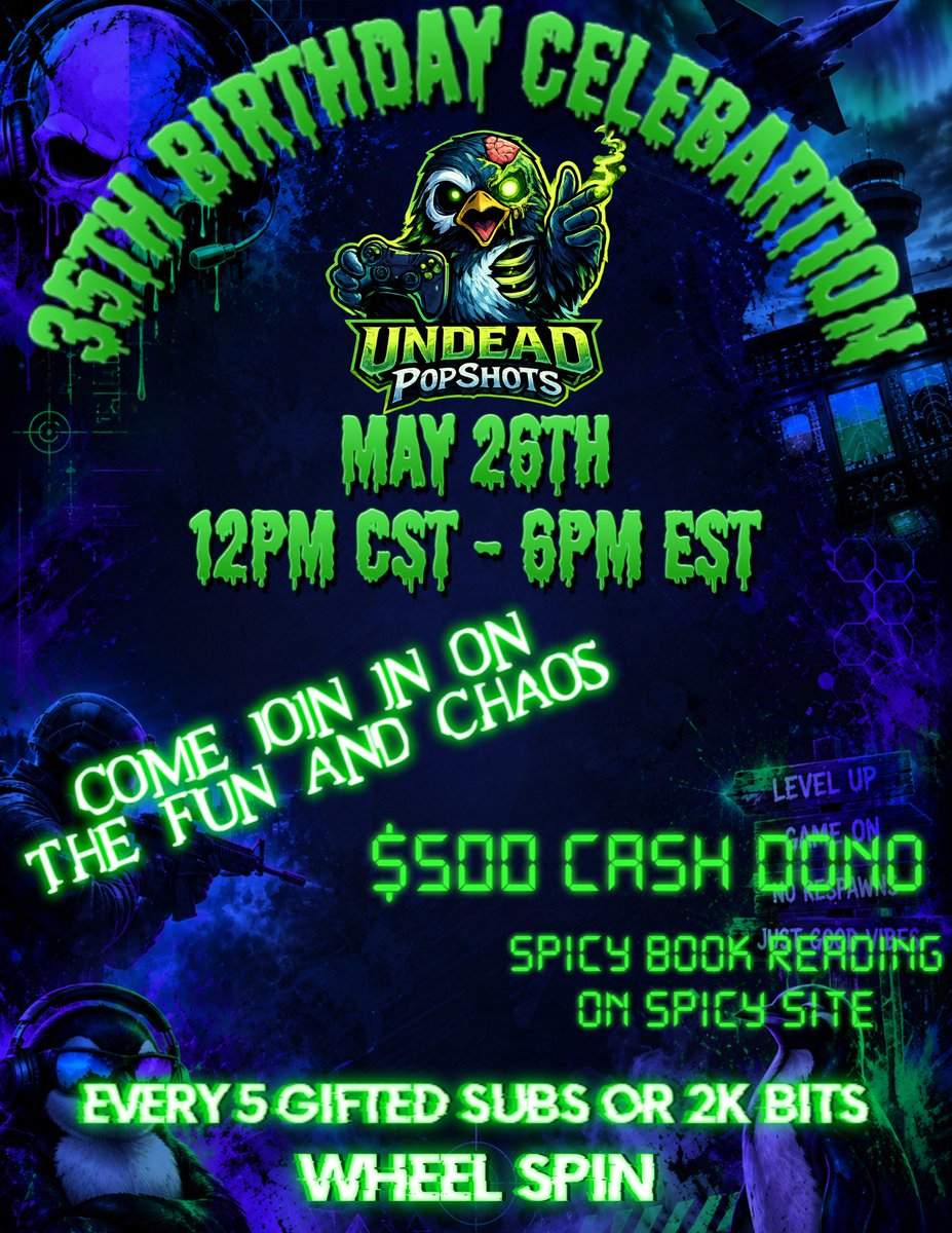 UndeadPopShots's tweet photo. So i know its been a while again, i have been dealing with a lot of things with my back issue and how its all going done and how my job isnt willing to pay out my vacation or anything, but MY BIRTHDAY IS TUESDAY THE 26TH  for anyone wanting to come hang out and have fun with us https://t.co/SIGnL9xzzy