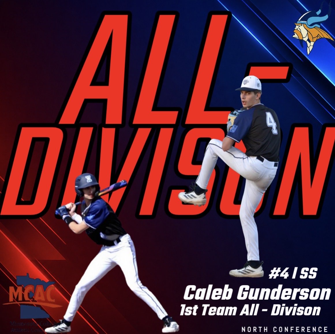 baseball_Itasca's tweet photo. Congratulations Freshman SS Caleb Gunderson for being named 1st team All- Division.

#vikingproud https://t.co/qoCchayghH