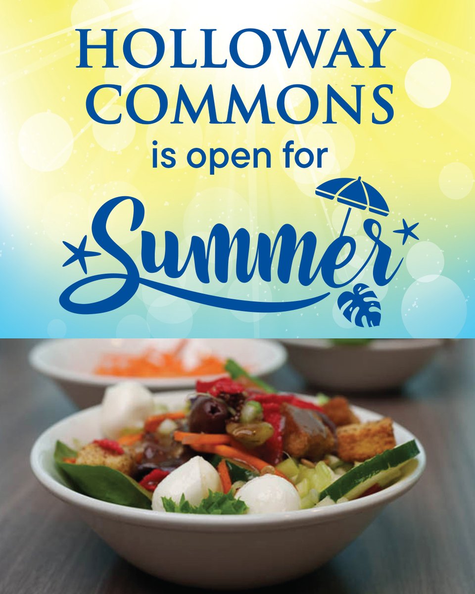 UNHDining's tweet photo. Holloway Commons is OPEN for summer! Whether you're craving a burger, fresh salad, a sweet treat, or pizza — we've got you covered. View summer hours: https://t.co/CHgBs6zg6h #summer #unhdining https://t.co/NaXBLdnj4R