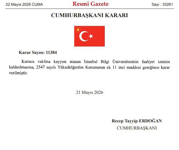 JargonMedya's tweet photo. ❗️ #SonDakika | İstanbul Bilgi Üniversitesi, Cumhurbaşkanı kararıyla kapatıldı. https://t.co/GT0BUxCrAv