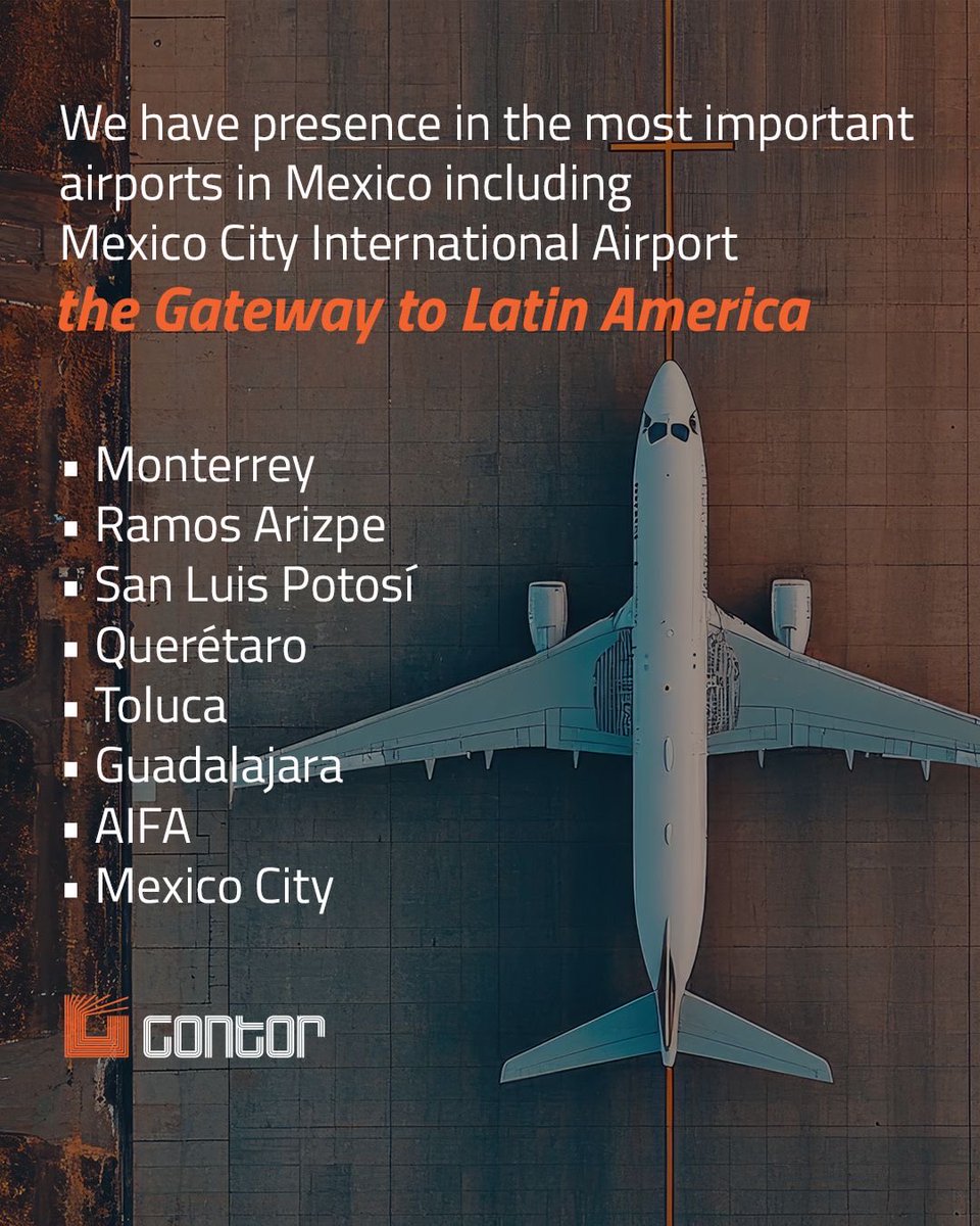 GONTORLogistics's tweet photo. ✈️ Trust &amp; reliability at 30,000 feet.
GONTOR streamlines your air cargo operations through Mexico’s key airports and gateways to Latin America. 🌎📦

#GONTOR #AirCargo #Logistics #SupplyChain #ImportExport #FreightForwarding #CustomsBroker #AIFA #MexicoLogistics #AirFreight https://t.co/IxBjfBUN4R