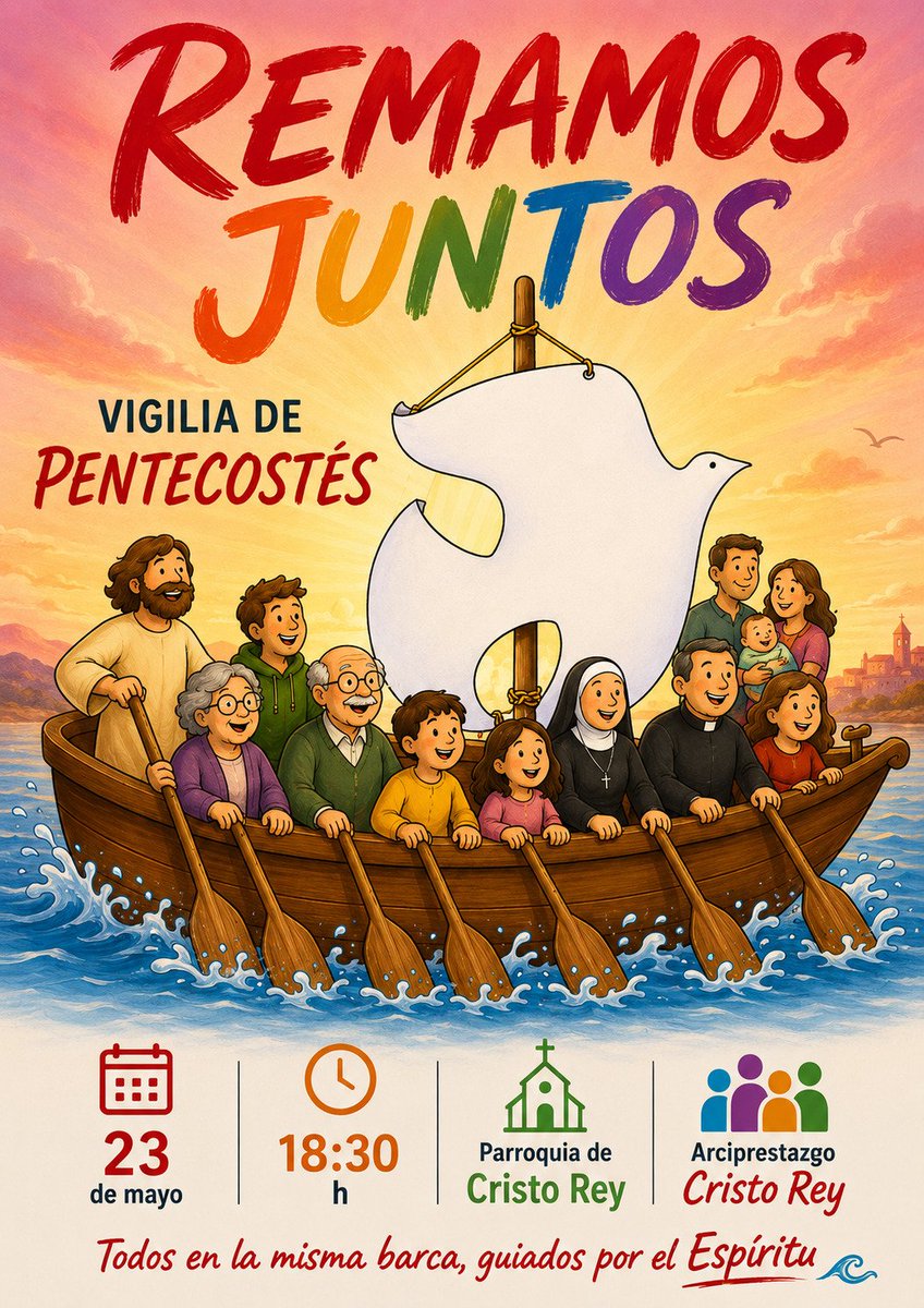 Gpsoberano_'s tweet photo. ¡Todo el arciprestazgo unido! 🕊️ Las parroquias de Cristo Rey, El Rosario (Sagrada Familia), Las Flores, Esperanza y San Eugenio, San Juan de Dios, San Pío X y Jesús Obrero nos citamos en la Vigilia de Pentecostés.

​📅 23 de mayo
🕡 18:30 h
📍 P. Cristo Rey

​¡Remamos juntos! https://t.co/t10EaDGZH0