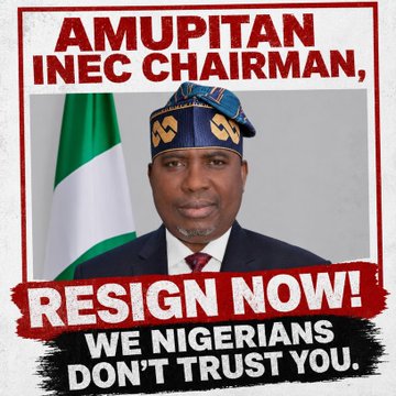 underworld_09's tweet photo. INEC Chairman Prof. Amupitan must resign.

#AmupitanMustGo https://t.co/MngGFHiYGN