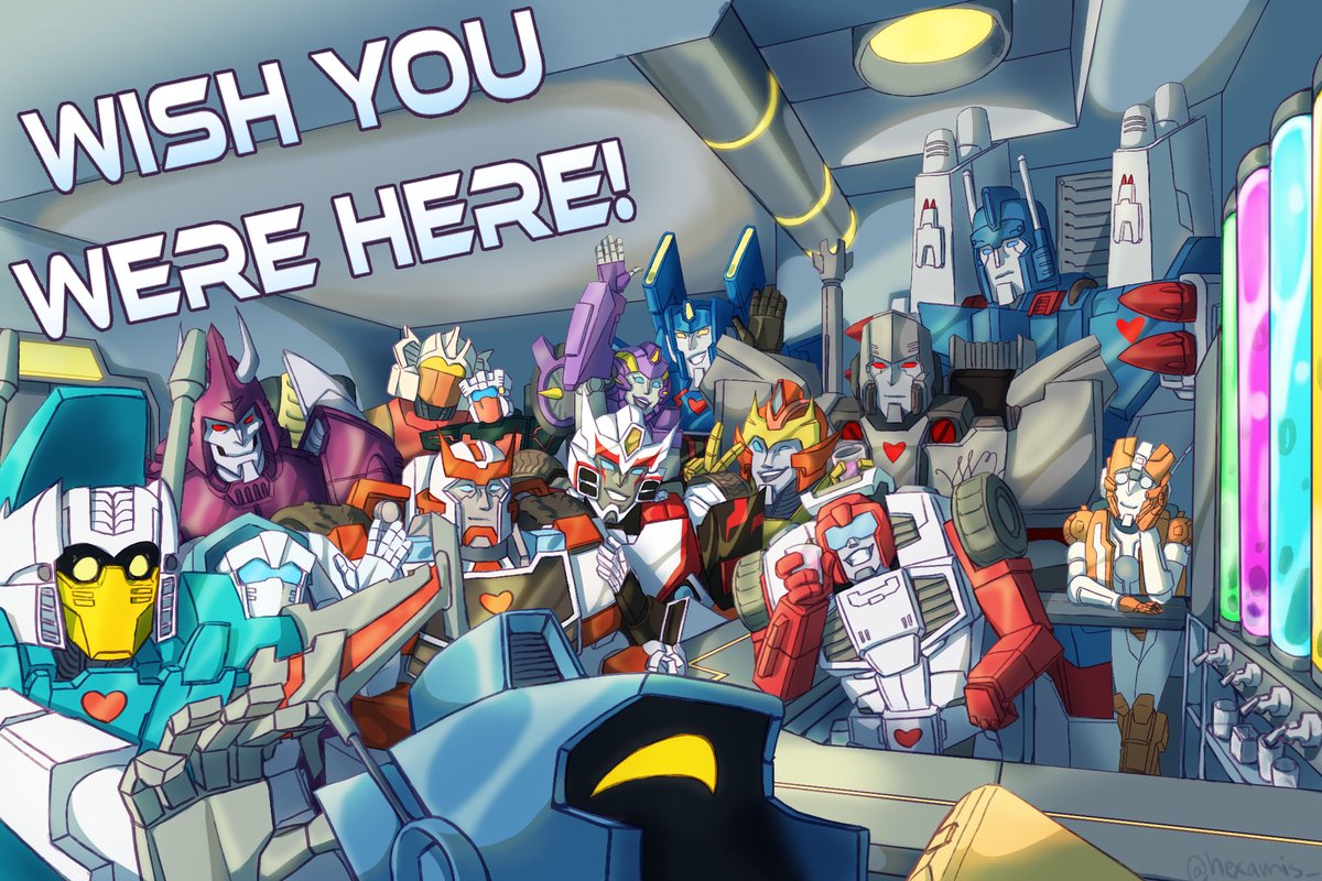 Hexamis_'s tweet photo. Wish You Were Here! I had this idea so long ago and FINALLY made it a reality! I always wished I saw more postcards, usable ones, at cons, so HERE! #transformers #maccadam https://t.co/wy7RSOW3HE