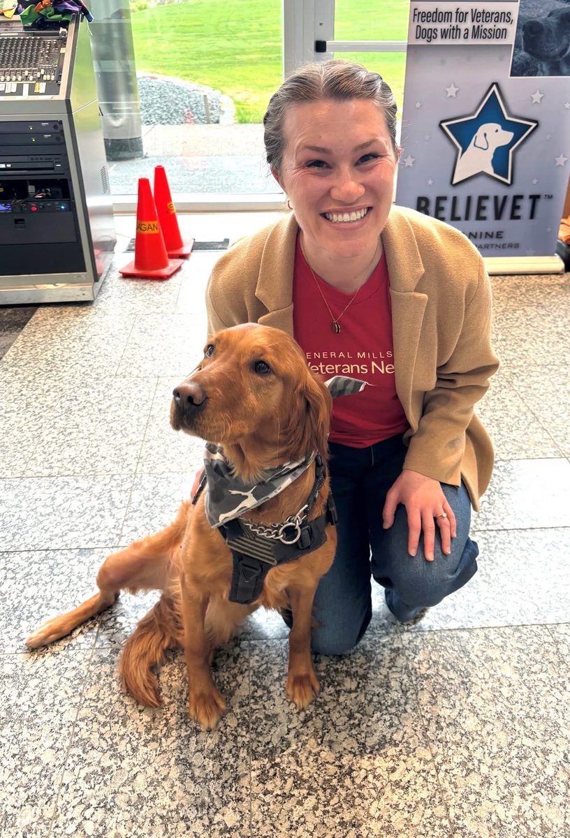 BTYRmn's tweet photo. The Veterans Network at @GeneralMills, a BTYR company, hosted a happy hour in Golden Valley on May 14 featuring Believet and Sierra Delta. 
Believet provides service dogs for veterans with disabilities. Sierra Delta provides dog training grants and resources for veterans. https://t.co/Ww7T94bkuc
