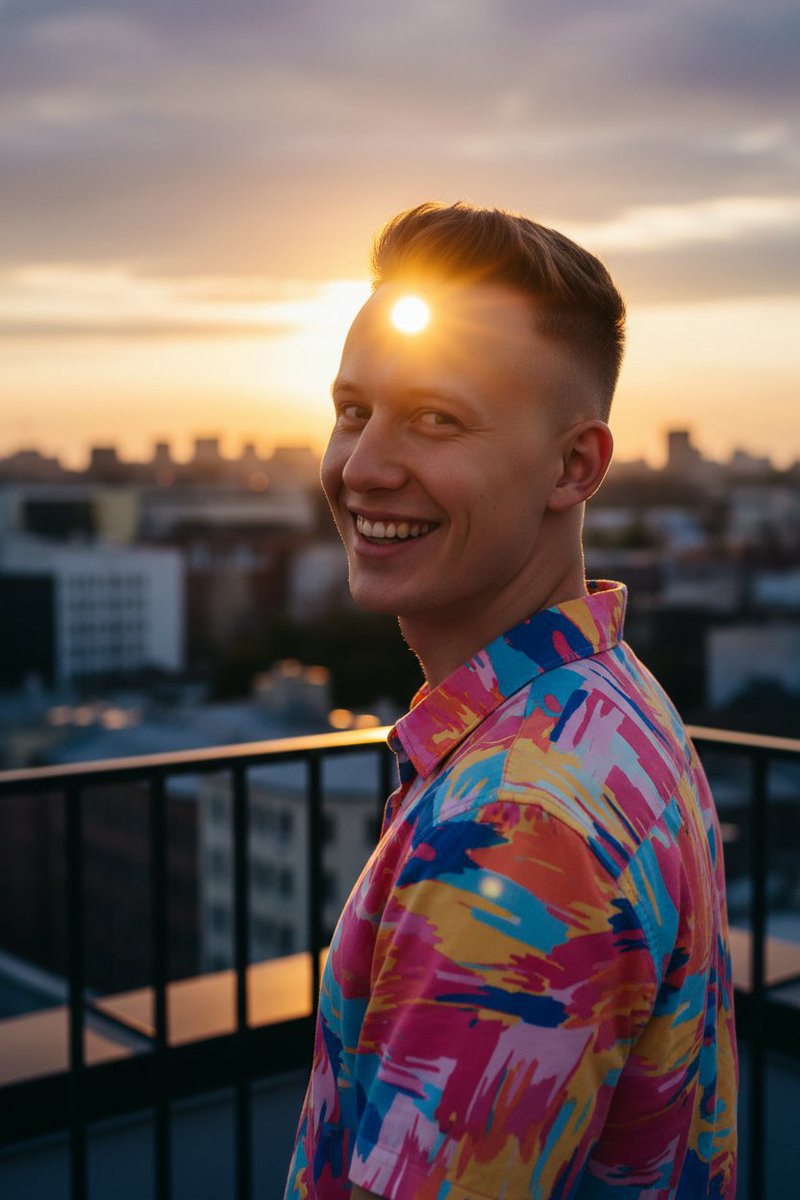 DanielWeiss2411's tweet photo. Buntes Hemd für bunte Aussichten. Ready für alles, was als Nächstes kommt. #goldenhour #sunsetlover #rooftopvibes #citylife #mensstyle https://t.co/bSswUKz35T