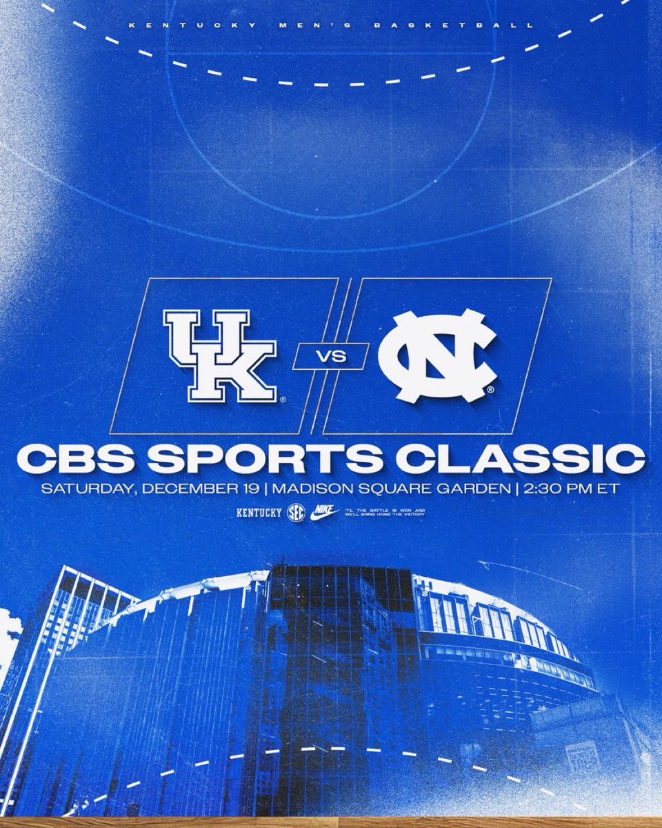KySportsRadio's tweet photo. Kentucky and UNC in the Garden in New York on December 19 https://t.co/eqwdJbudv4