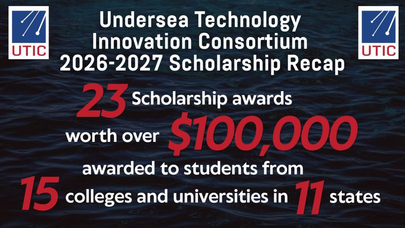 UnderseaTech's tweet photo. After a competitive application cycle, UTIC is glad to announce that we are awarding $100,000 in scholarship funding to 23 students.

The future of our industry is only as strong as our talent pipeline, which is why UTIC is proud to invest in tomorrow's undersea tech workforce. https://t.co/BK7zJmfALu