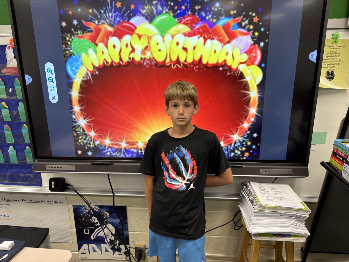 YESVossClass's tweet photo. Good afternoon to everyone, Congratulations goes out to this young man from our classroom.  His Birthday is on Saturday of this week.  We are celebrating it today.  Happy Birthday! We hope that you have an Amazing Day! 😁 https://t.co/j89u4U3DKF