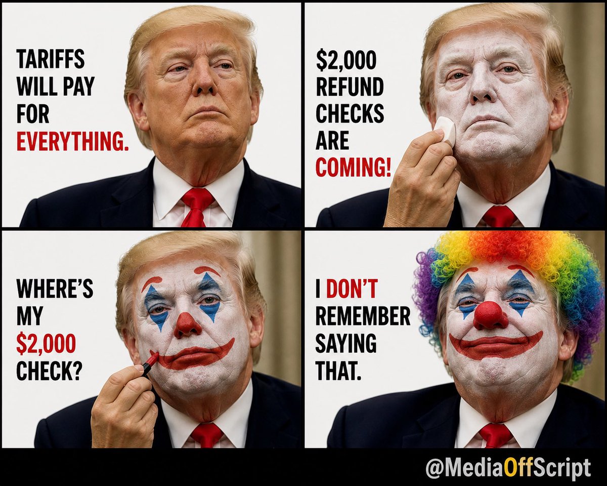 MediaOffScript's tweet photo. @unusual_whales So that mean no $2,000 tariff check 😢 https://t.co/1p2zdlk1Iq