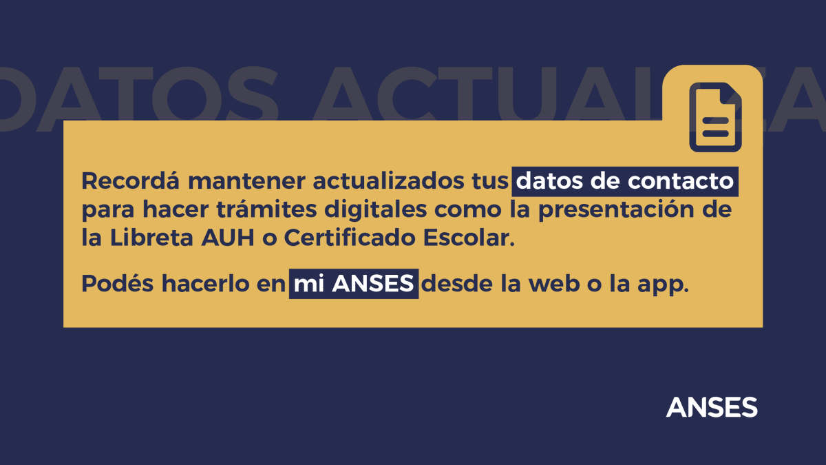 ansesgob's tweet photo. ✅ Te recordamos que tener al día los datos de contacto (teléfono celular y correo electrónico) en mi ANSES te permitirá recibir notificaciones sobre las prestaciones en forma directa. https://t.co/dOep7cfQDF