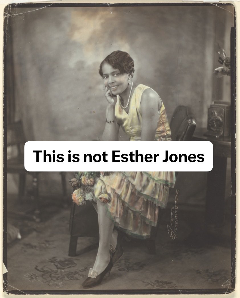 fleischertoons's tweet photo. ❗️This is NOT Esther Jones❗️

This is a photo of a random black woman taken in 1930 by black photographer, James Van Der Zee.

We reached out to the museum holding his images for confirmation. 

https://t.co/D3RYYiIanL https://t.co/s0cpSrSsB4
