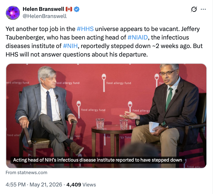 thackerpd's tweet photo. Just heard back from HHS that they notified Senate Dems today about Taubenberger, and they then leaked this to Helen Branswell at STAT News.

Makes sense. STAT News is voice of Big Pharma donors to the Democratic Party. https://t.co/8zedDWE0fl